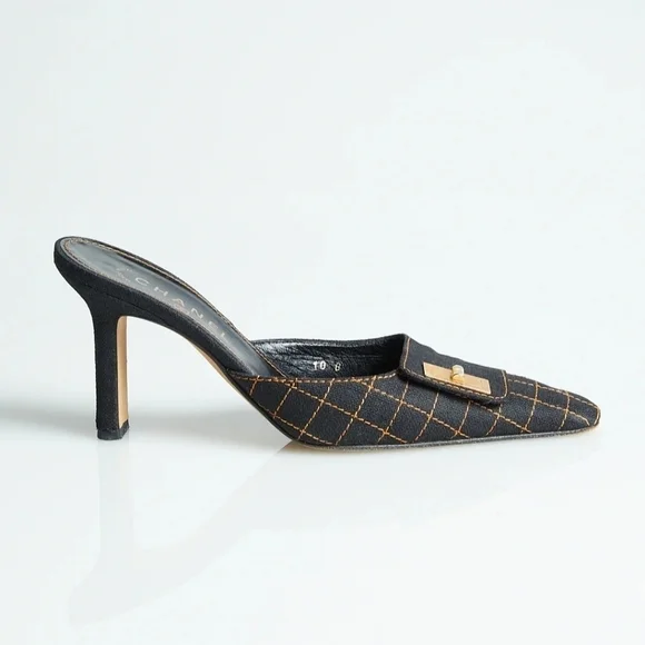 Chanel Black Quilted Fabric Mules Size 38.5 - Picture 2 of 10